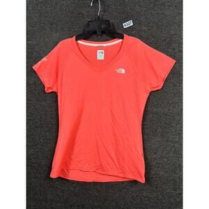 The North Face Tee Womens Size M Coral V-Neck Short Sleeves Logo T-Shirt